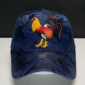 Rooster Fight Baseball Cap Camouflage Blue, Gallo Embroidered Adjustable Hat